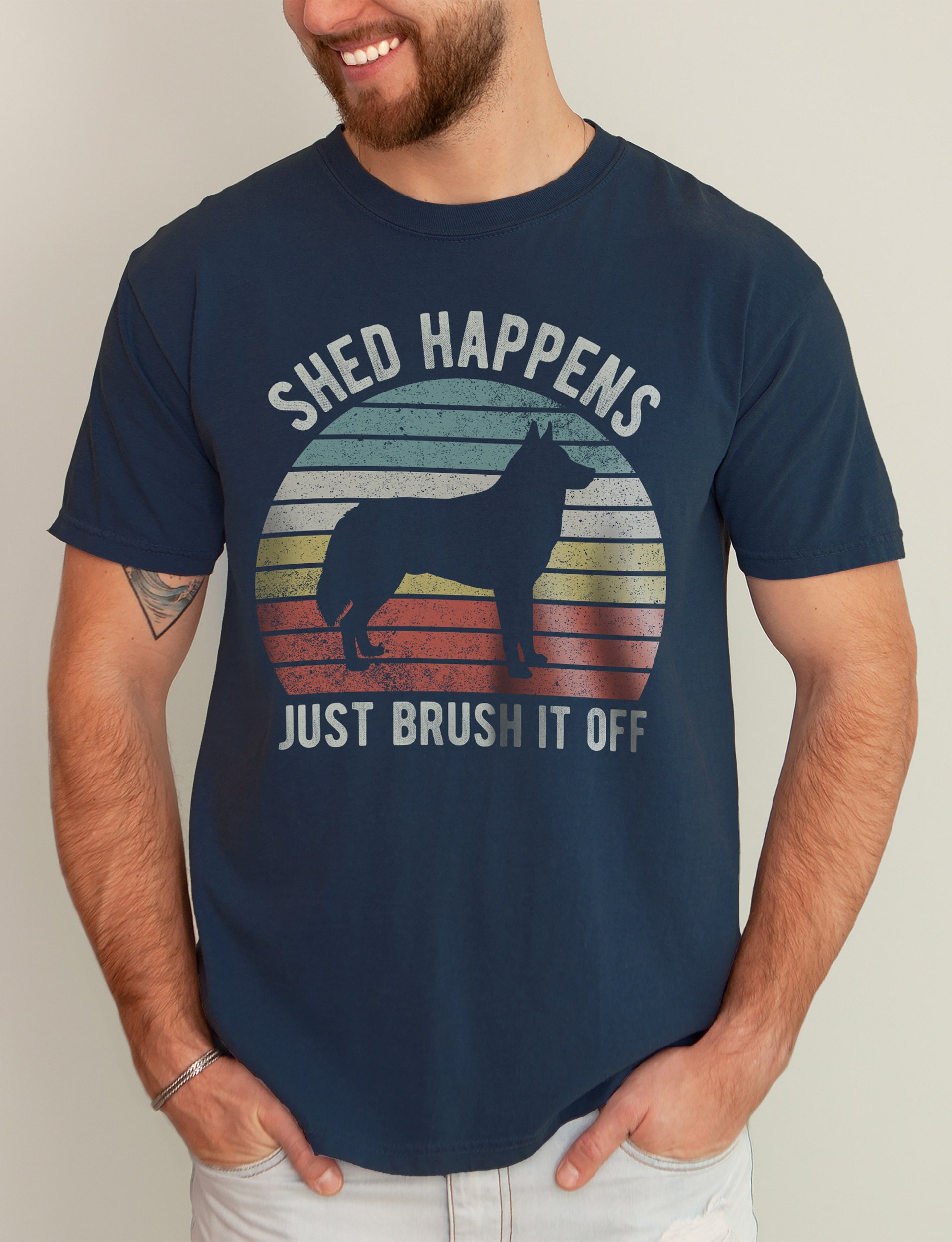 Shed Happens Tee | Funny Siberian Husky and Alaskan Malamute Shirt for Dog Lovers | Retro-Style Vintage Sunset product image (1)