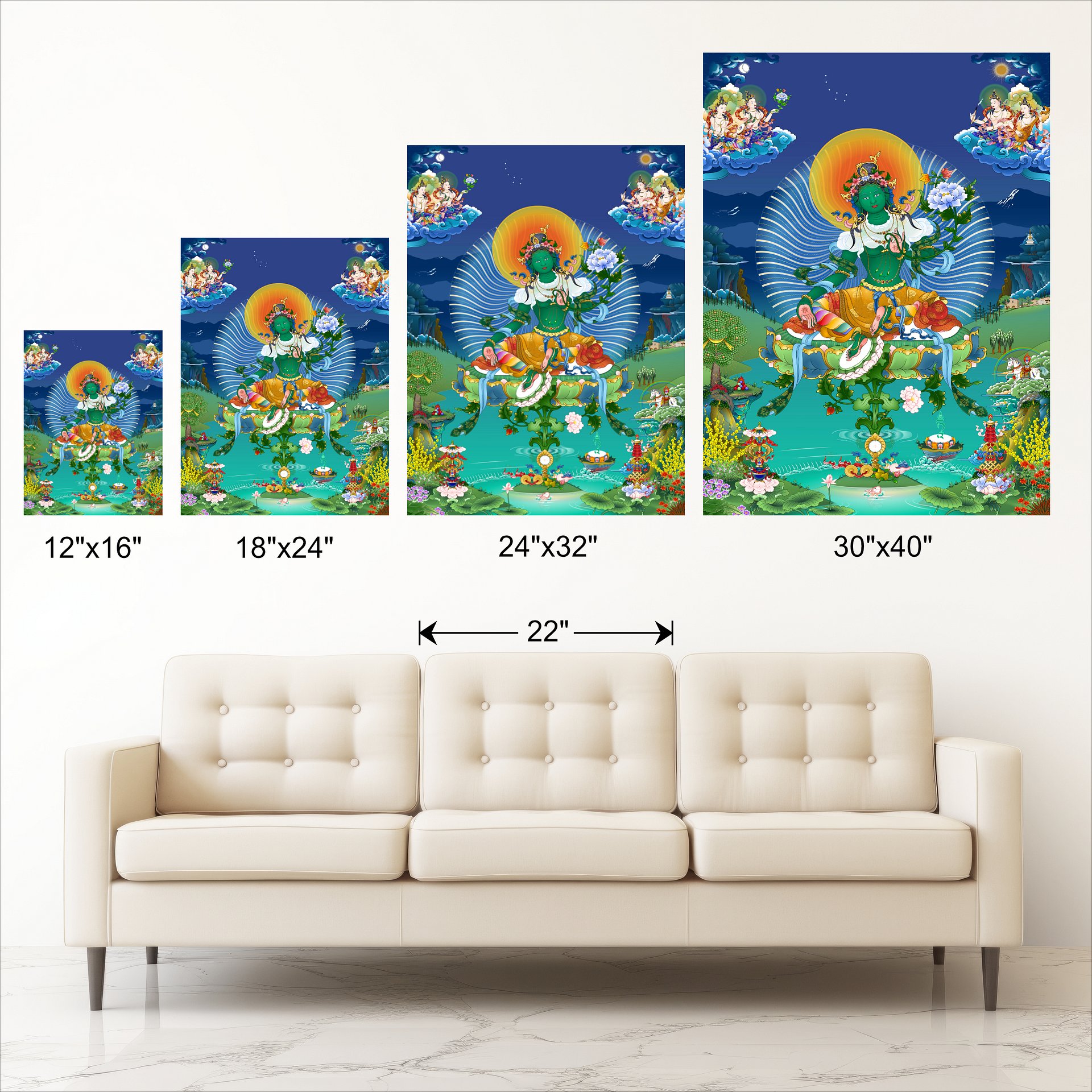 Green Tara in Tushita thangka canvas print product image (11)