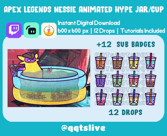 ANIMATED SUMMER BOBA Twitch Hype Jar - Stream Tip Cup + Sub Badges / Jar - 2 Layers - 12 Bit Options - Set Up Tutorial Included product image (1)
