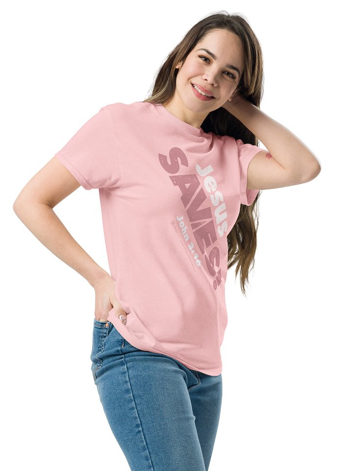 Jesus SAVES! Heavyweight Unisex Crewneck T-shirt | Gildan® 5000, PINK product image (1)