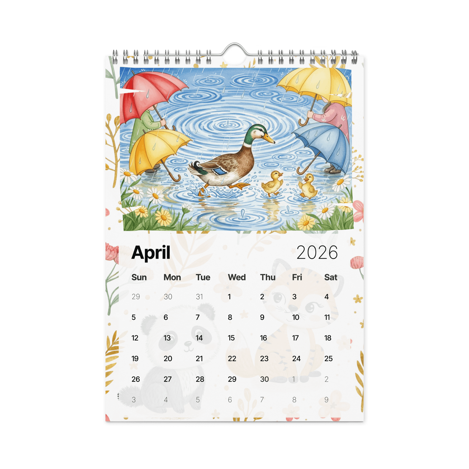 Adorable Animals Wall Calendar 2026 – Heartwarming Watercolor Illustrations of Cute Wildlife product image (1)