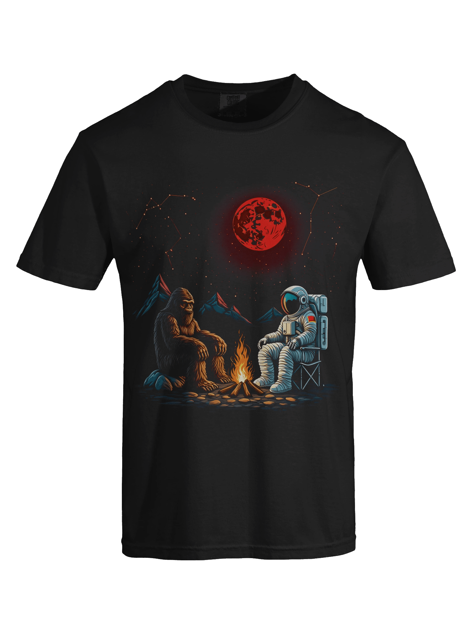 Astronaut & Bigfoot Camping T-Shirt | Cosmic Campfire Graphic Tee product image (4)