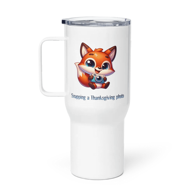 Snapping A Thanksgiving Photo Cute Fox Travel Mug With A Handle