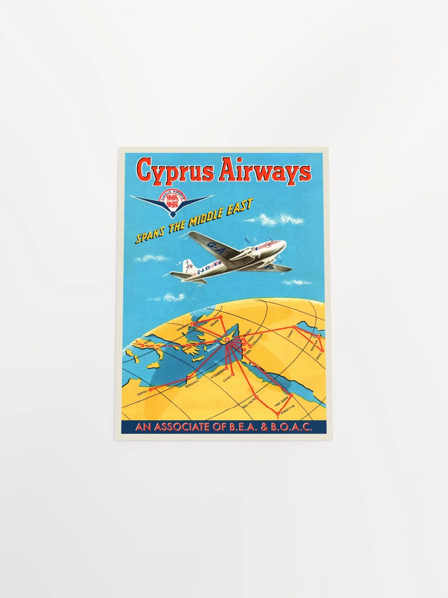 Cyprus Airways, Nicosia, 1950s — retro vintage travel poster product image (9)