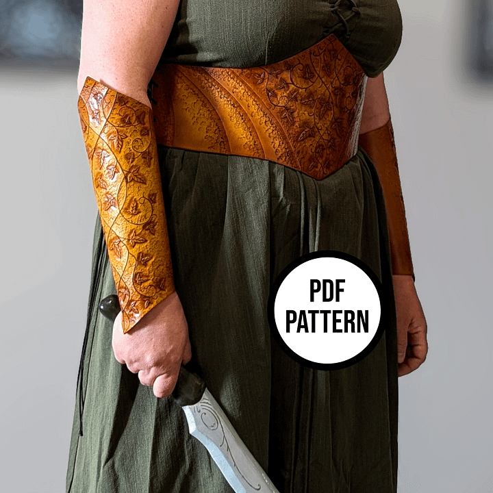 Leather Bracers with Mallorn Leaves - PDF Pattern for Leatherwork product image (1)