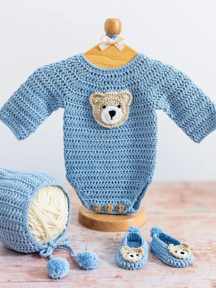 Crochet Baby Romper Pattern (with Teddy Bear Applique) product image (1)