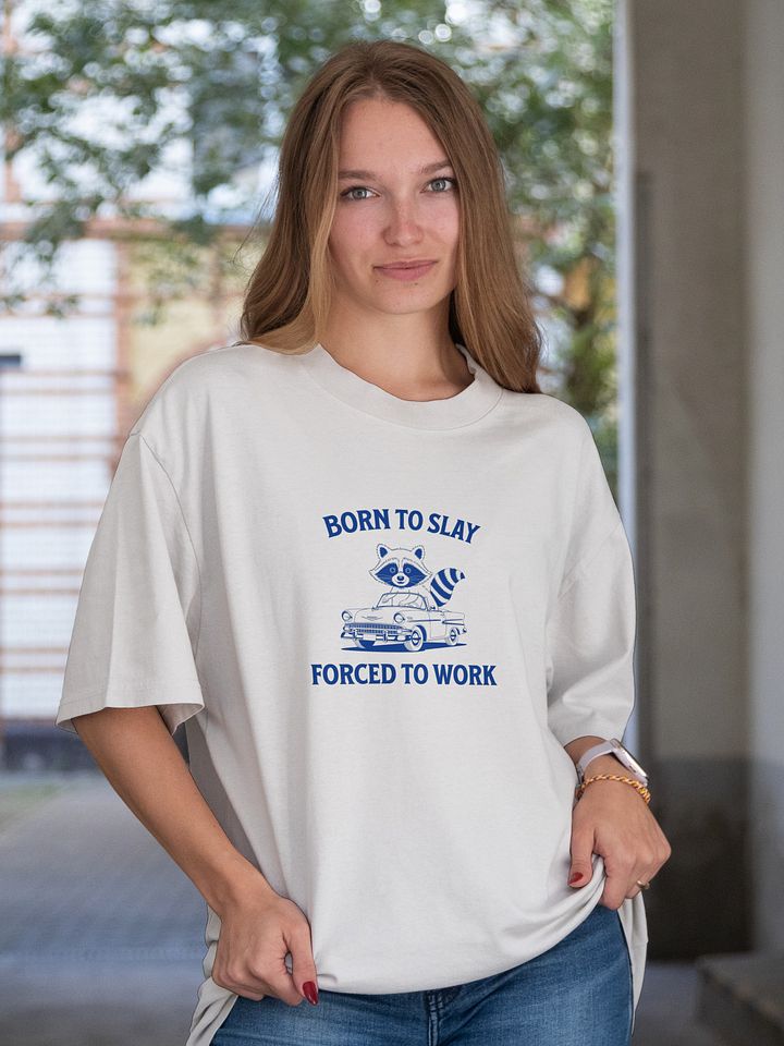 Funny Raccoon T-Shirt - „Born To Slay Forced To Work”, Vintage Graphic Tee product image (1)