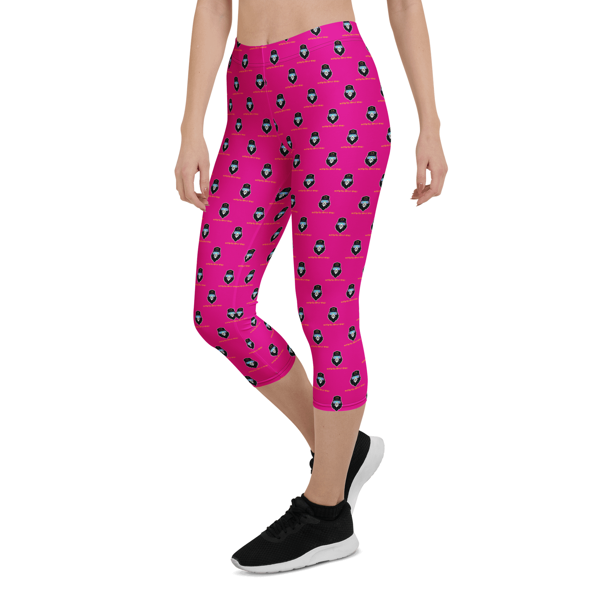 Synthsquatch Fitness Bigfoot Monogram Logo All-Over Print Capri Leggings (Neon Pink) product image (5)