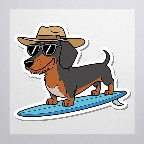 🌊🐾 Ride the wave with style! Meet our Surf's Up Dachshund Sticker, perfect for adding a splash of fun wherever you go! Whethe...