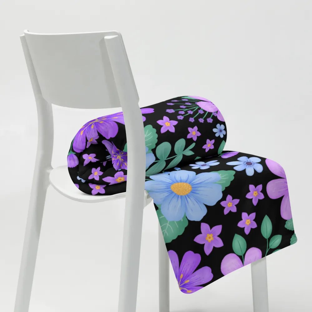 Vibrant Floral Blooms Blue Mauve Purple Blanket - Black product image (9)