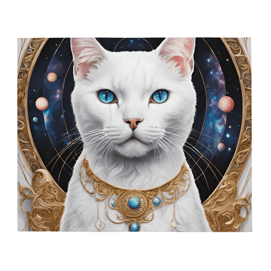 WHITE Cosmic Cat Luxury Throw Blanket product image (2)