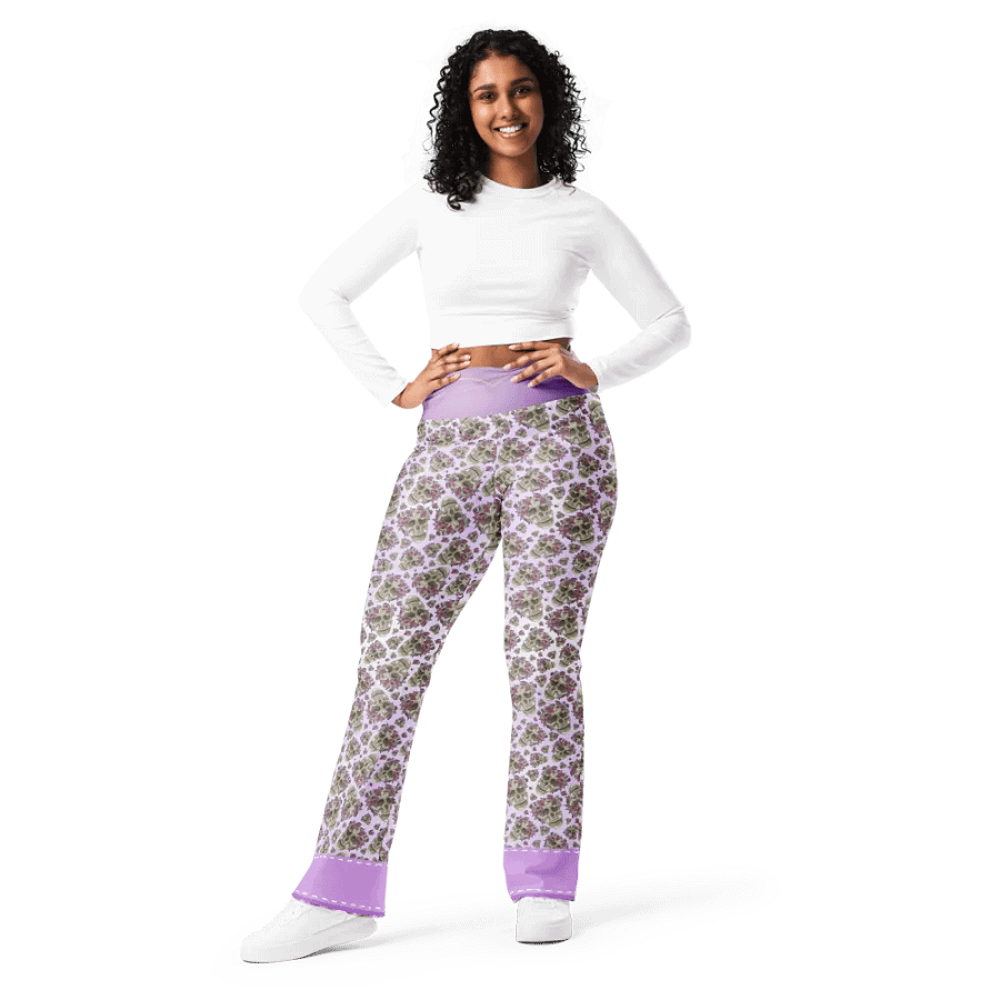 Smoky Lilac Skull & Rose Flare Leggings product image (1)