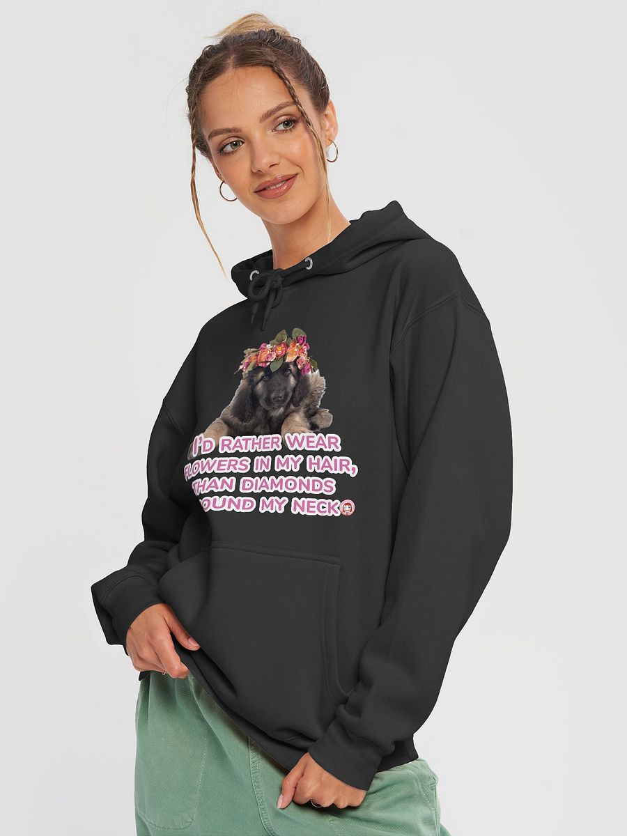 H013-001 I’d rather wear flowers in my hair, than diamonds around my neck | Floral Pup Love Hoodie product image (3)