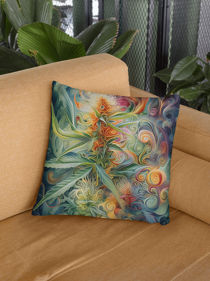 Psychedelic Bloom Cannabis Leaf Pillow – Abstract Trichome Art Vibe for Your Chill Zone product image (1)