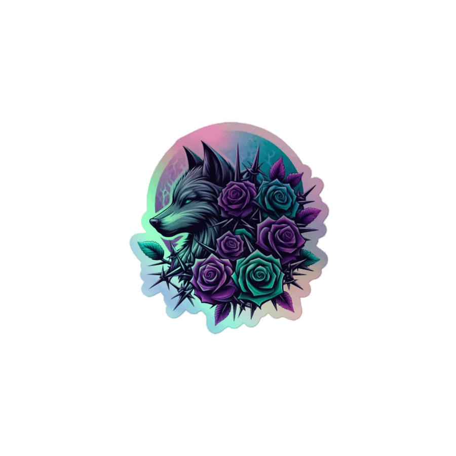 Midnight Roses Wolf Holographic Sticker product image (1)
