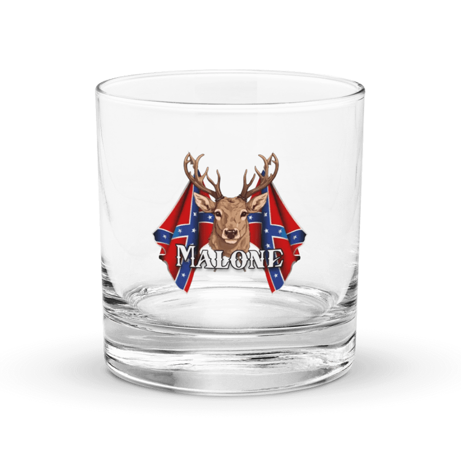 "Malone" Last Name Rebel Redneck Deer - Rocks Glass product image (1)