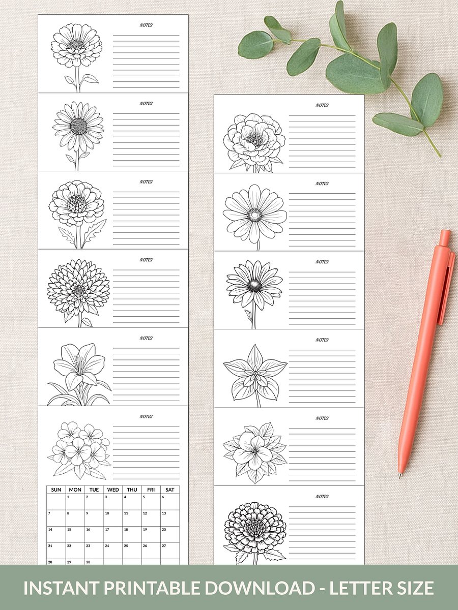 Printable 2026 Flower Coloring Calendar product image (3)