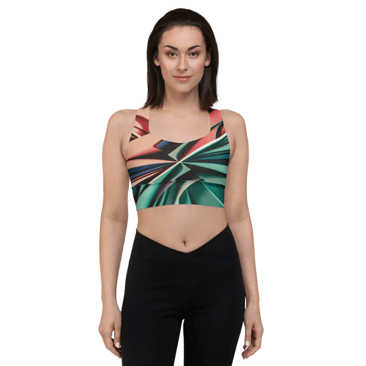 Abstract Geometric Recycled Longline Sports Bra in Vibrant Colors (XS-3XL) product image (1)