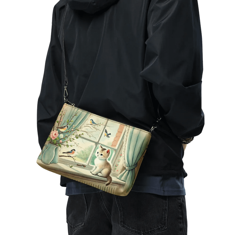 Charming Kitten and Birds Crossbody Bag - Vintage-style Purse product image (9)