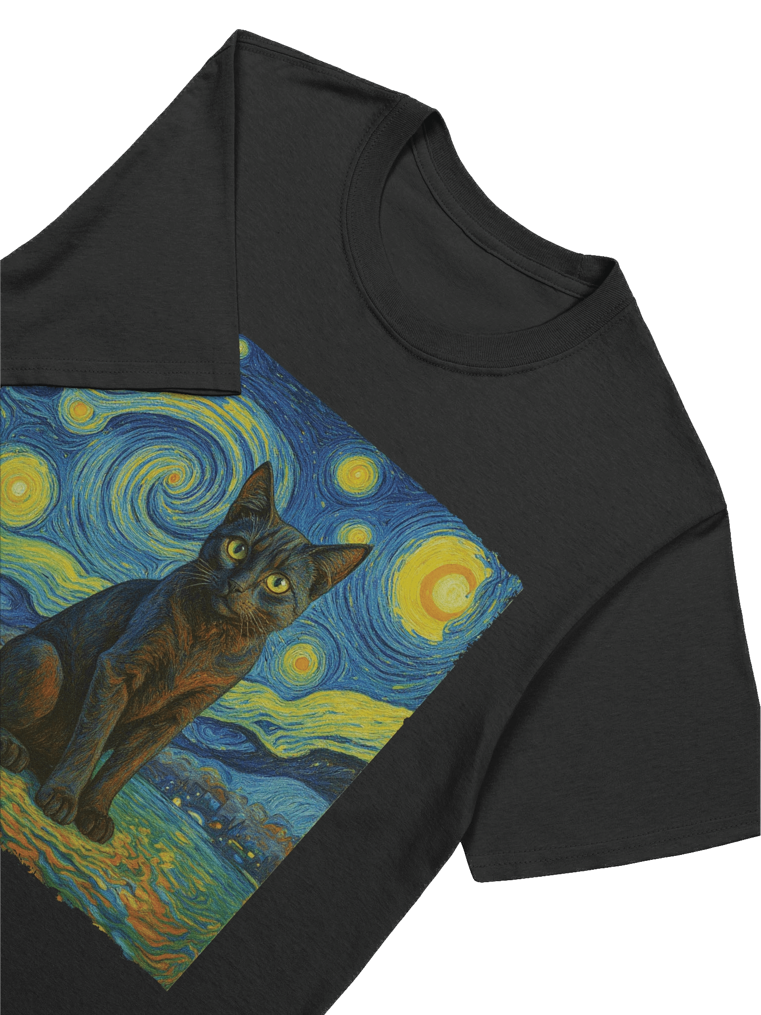 Van Gogh Starry Night Black Cat T-Shirt product image (39)
