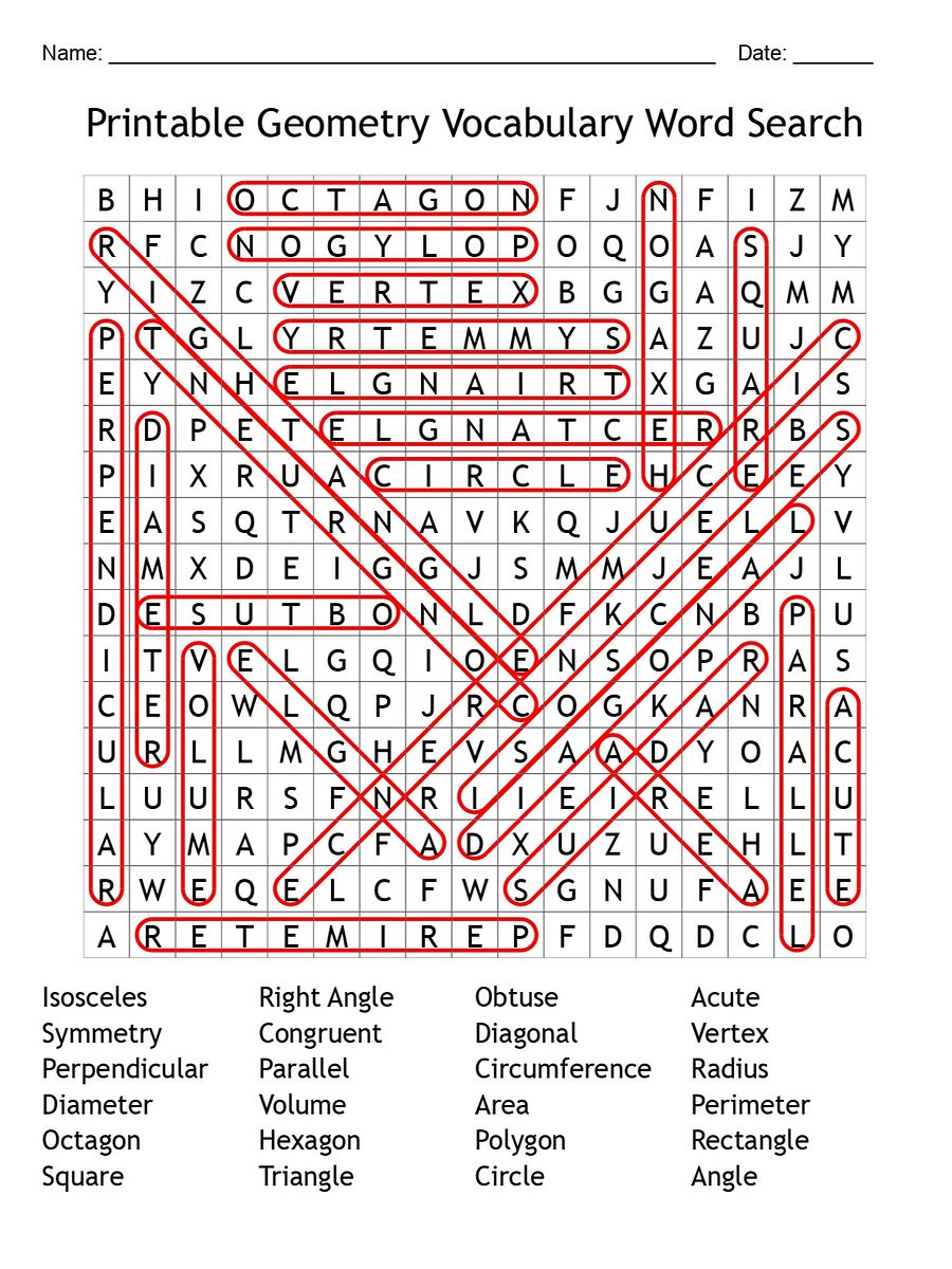 Printable Geometry Vocabulary Word Search: 24 Math Terms for Kids product image (2)