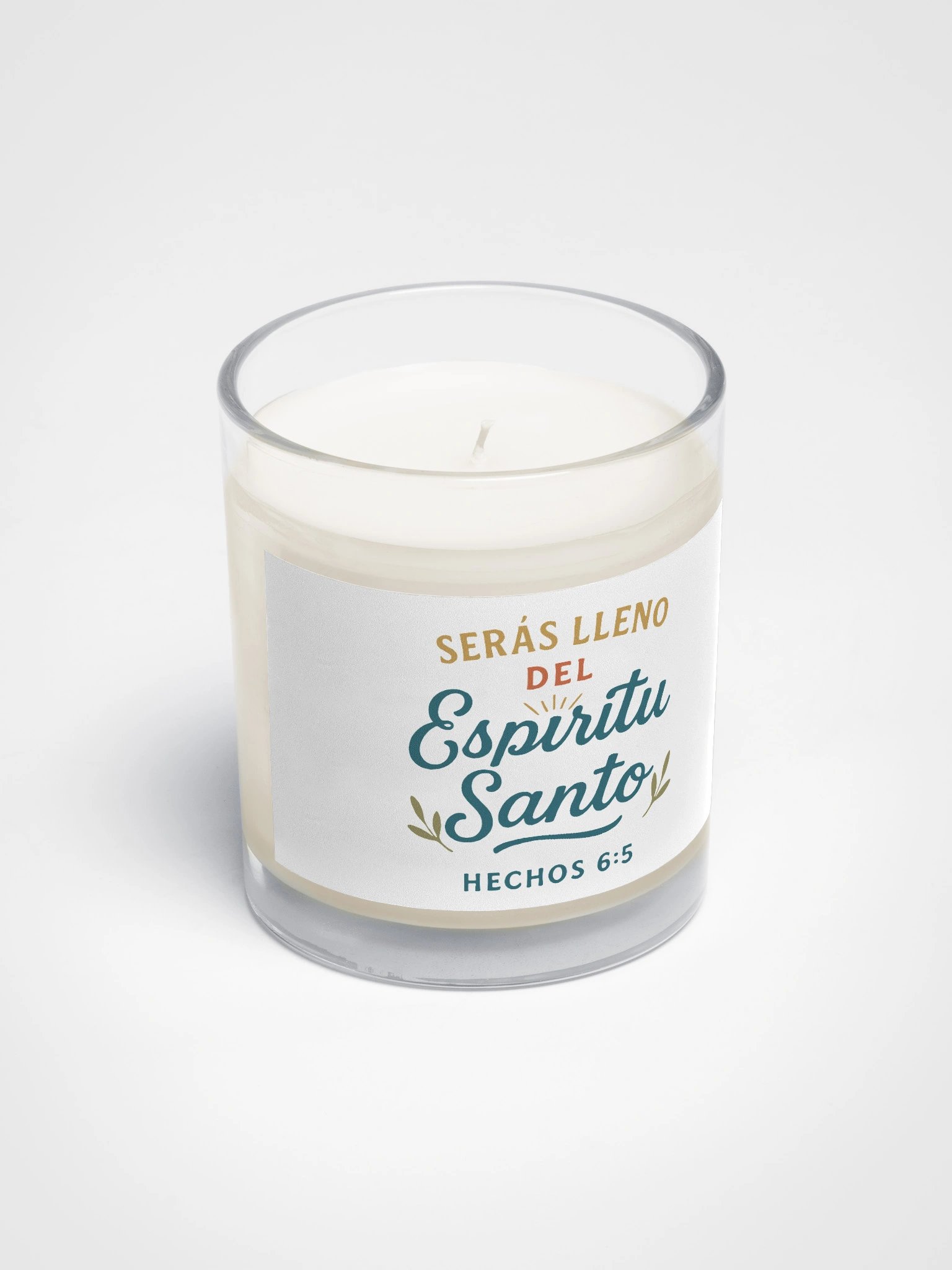 Faith-Inspired Candle – “Serás Lleno del Espíritu Santo” – Spanish Bible Verse product image (2)