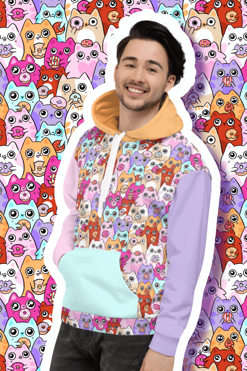 Colorful Doughnut Loving Cat Faces All-Over Print Hoodie product image (3)
