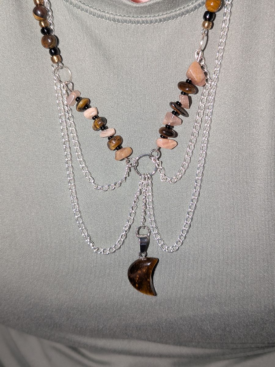 Tigers Eye Moon Pendant Necklace! product image (1)
