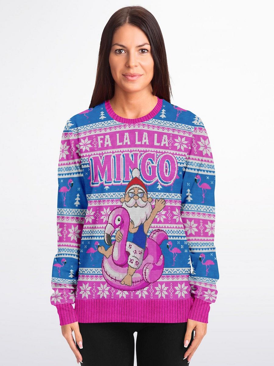 "Fa La La La Mingo" Christmas Sweatshirt | Funny Flamingo Santa Pool Float | Tropical Holiday Sweater | Beach Christmas Winter Outfit product image (3)