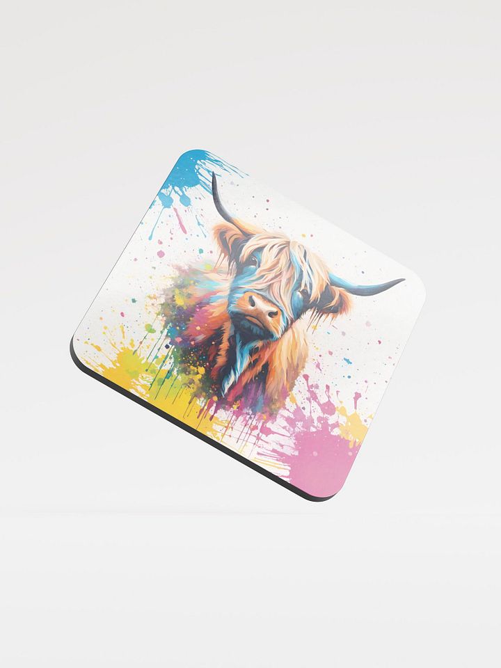 Vibrant Highland Cow Glossed Cork Coaster product image (1)