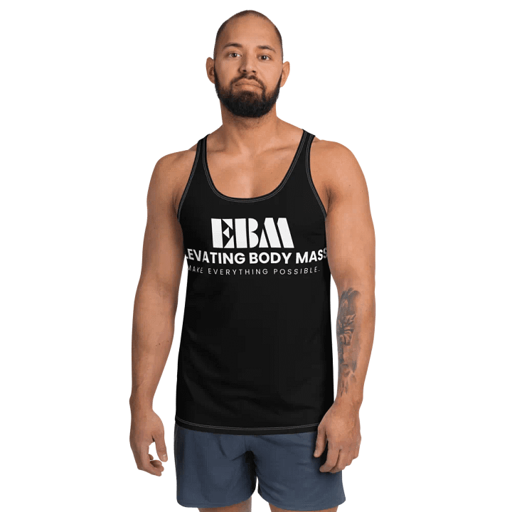 EBM Black All-Over Print Tank Top (White Logo) product image (1)