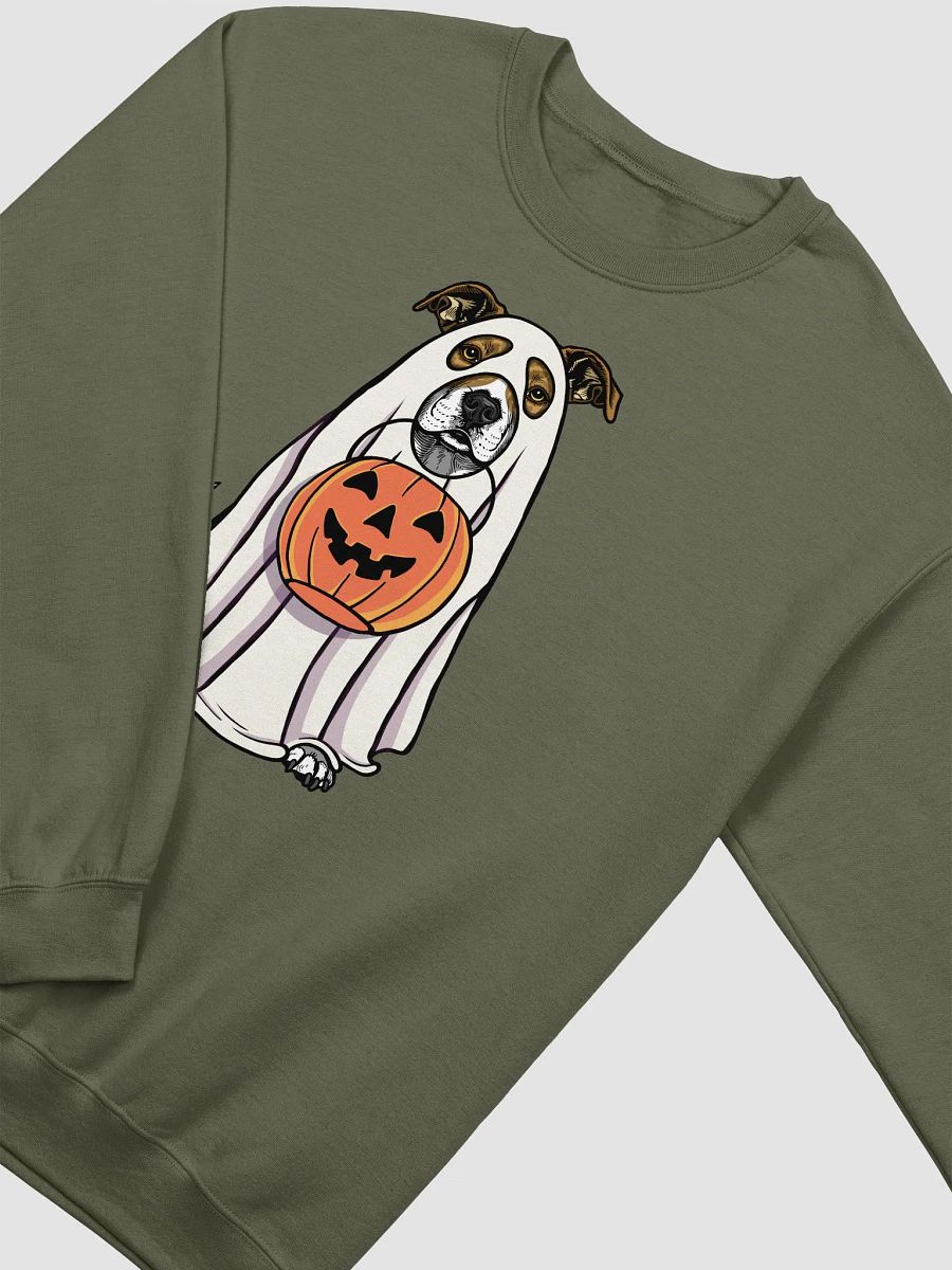 Funny Halloween Pitbull Terrier(Brindle) Sweatshirt | Funny Pittie Wearing a Ghost Costume and Holding a Pumpkin Basket product image (18)