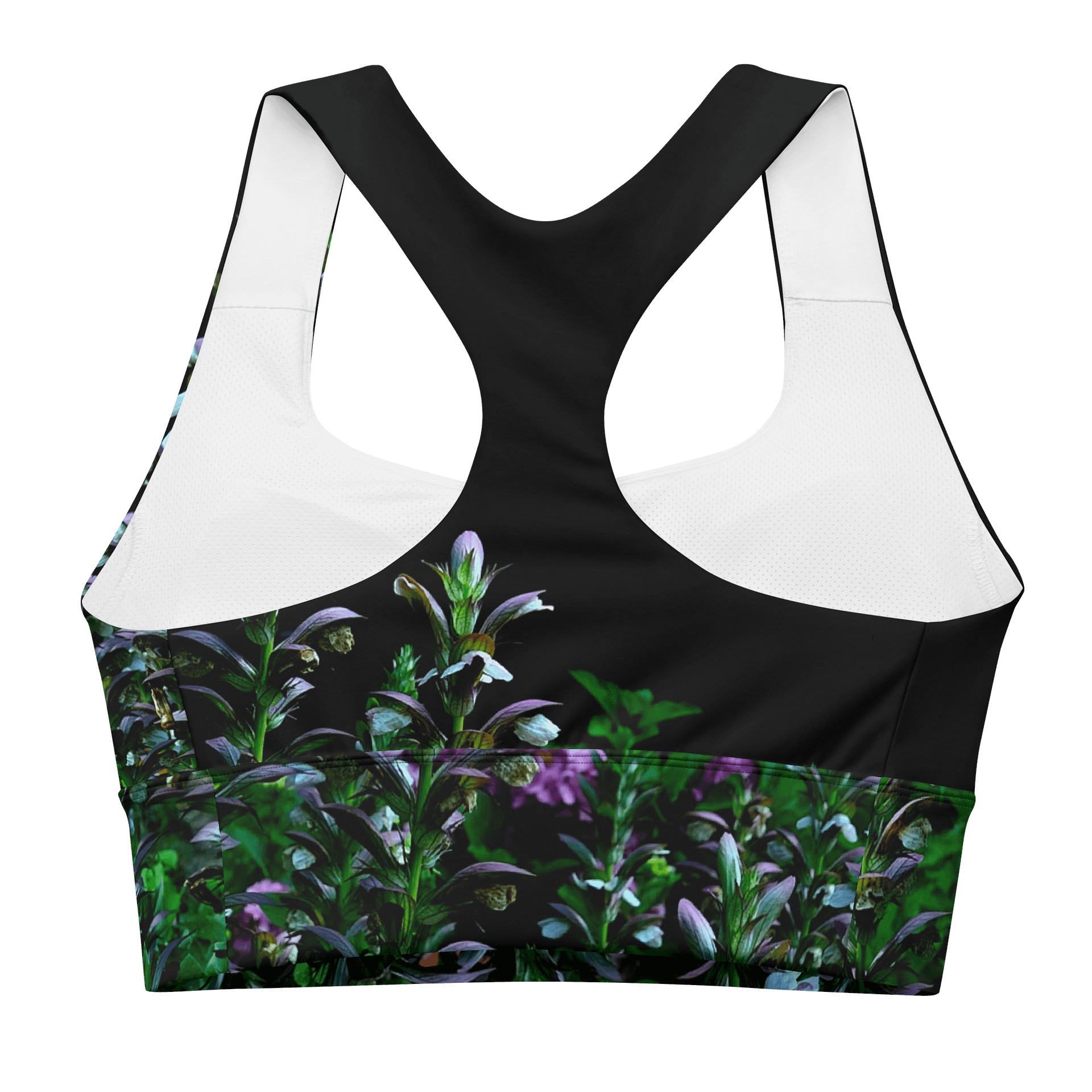 Longline-Sport-BH aus recyceltem Material - Blumenkontrast product image (2)