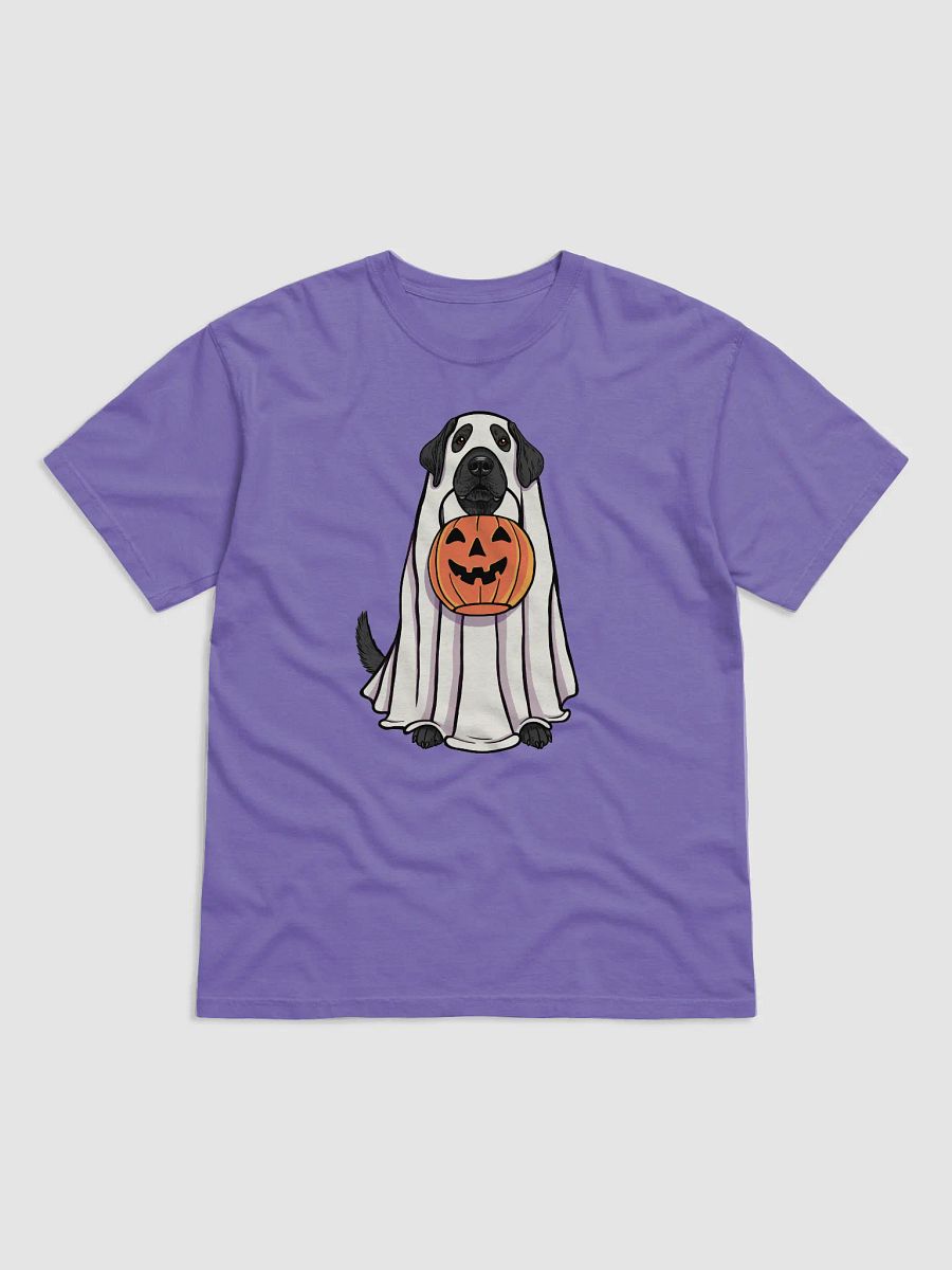 Funny Halloween Labrador Retriever(Black) T-Shirt | Funny Labrador Wearing a Ghost Costume and Holding a Pumpkin Basket product image (27)