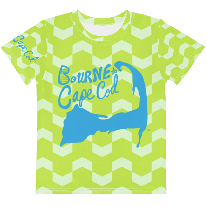 Boys' | Little Kids T-Shirt | BOURNE to Cape Cod™ | Vibrant Coastal Tee for Kids | Blue Logo on Citrine Arrows product image (1)