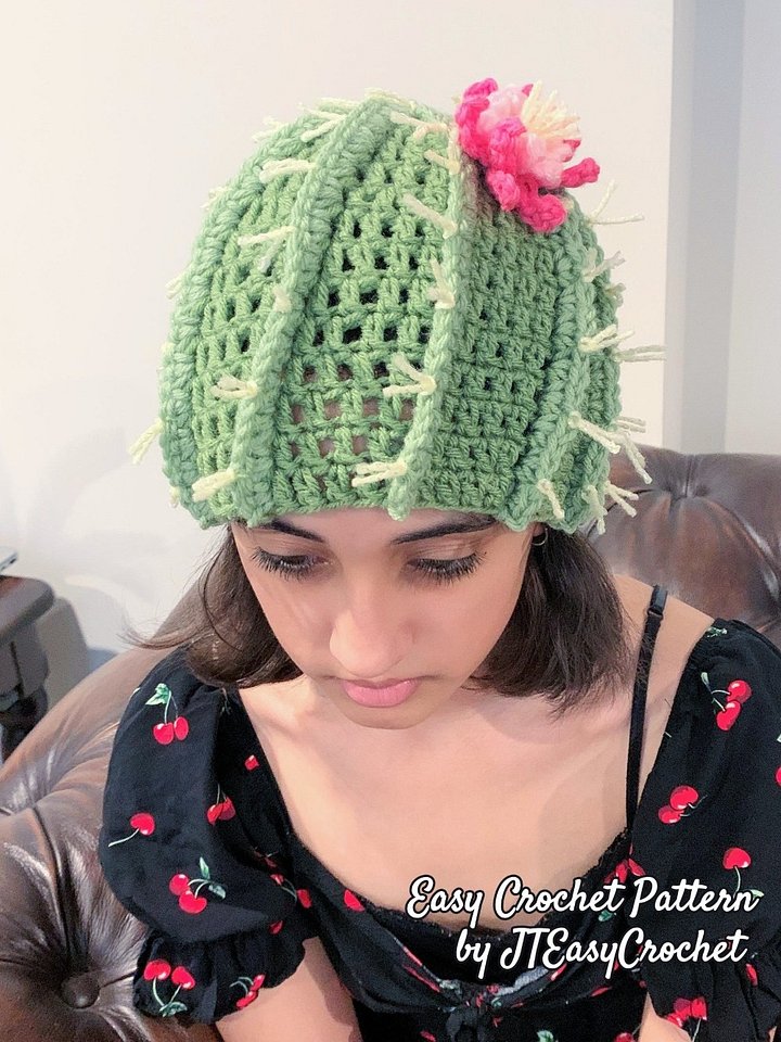 Crochet Cactus Hat Pattern, Baby Cactus Beanie, Newborn Succulent Hat Photo Prop, Cactus Flower Hat product image (2)