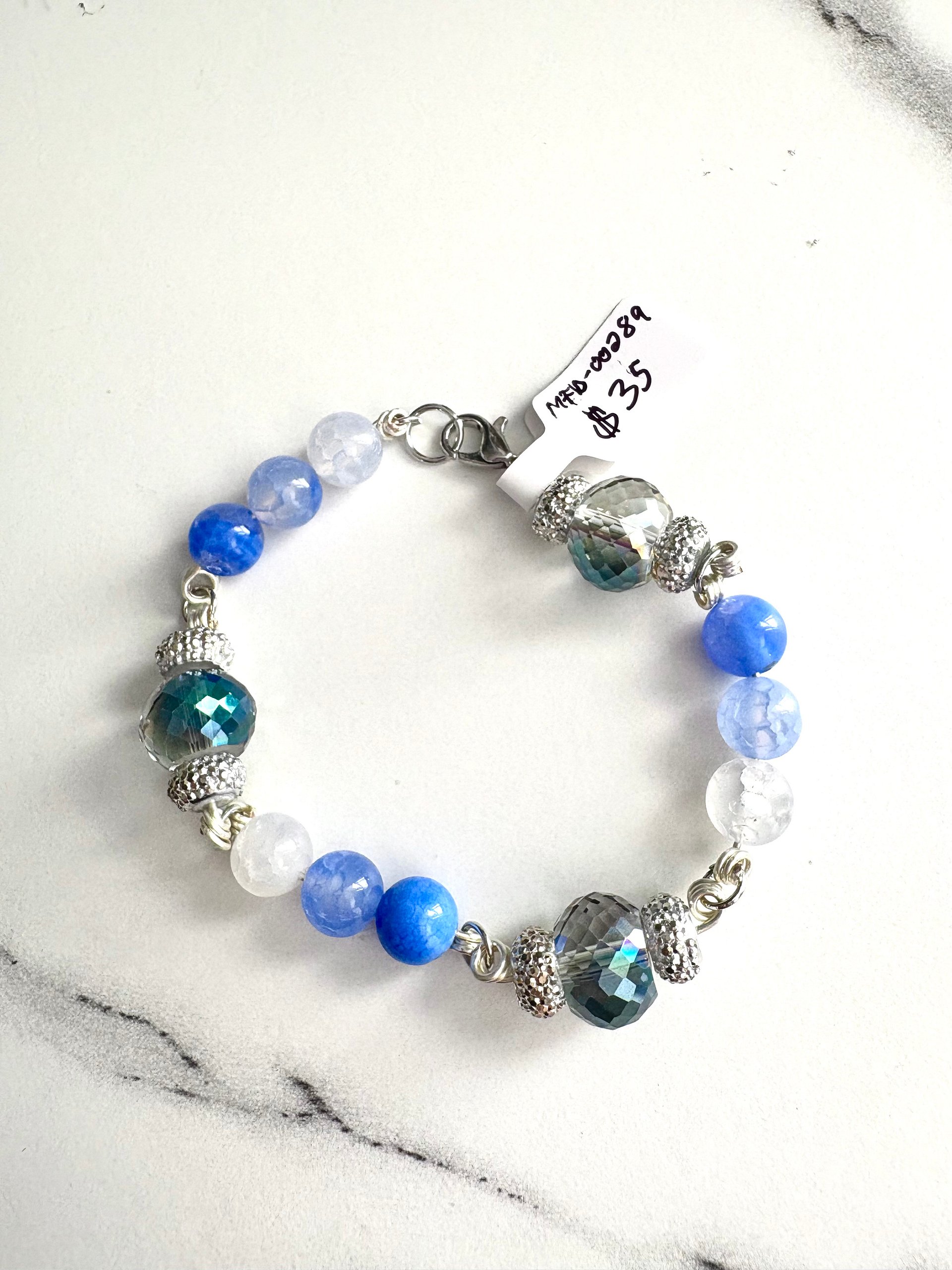 MFD-00289 | 7.5" Semi-Precious Tanzanite-Esque Beads Bracelet | Wire Wrapped Links | by Monique Faella Designs™ product image (4)