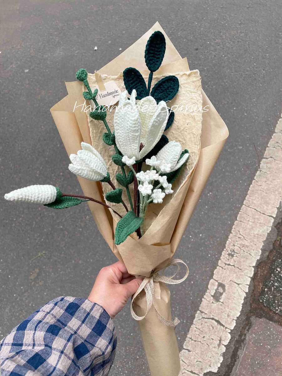 White Magnolia Crochet Knit Bouquet product image (2)