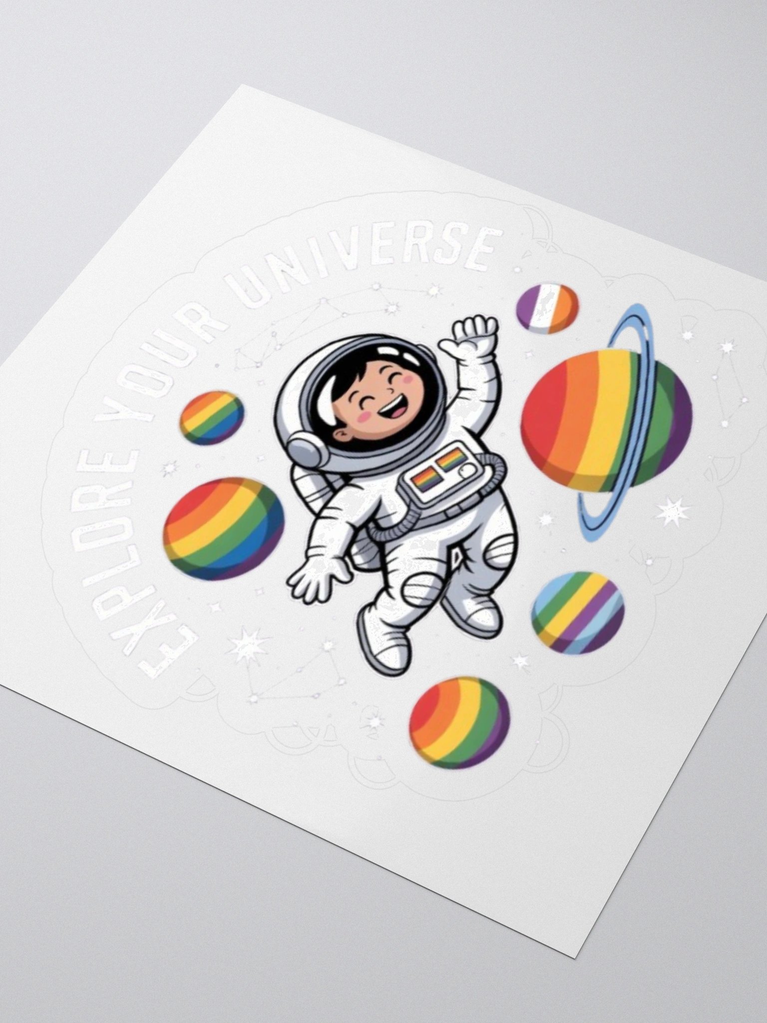 Exclusive 'Explore Your Universe' Astronaut Sticker with Rainbow Planets product image (8)