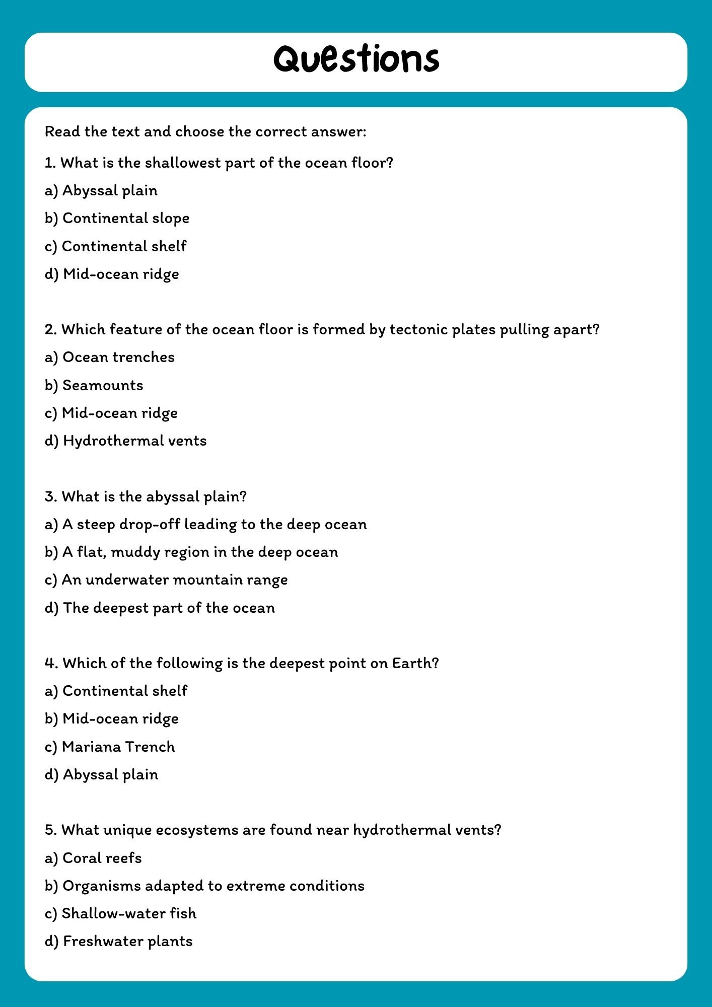 The Ocean Floor Reading Comprehension with Questions product image (2)