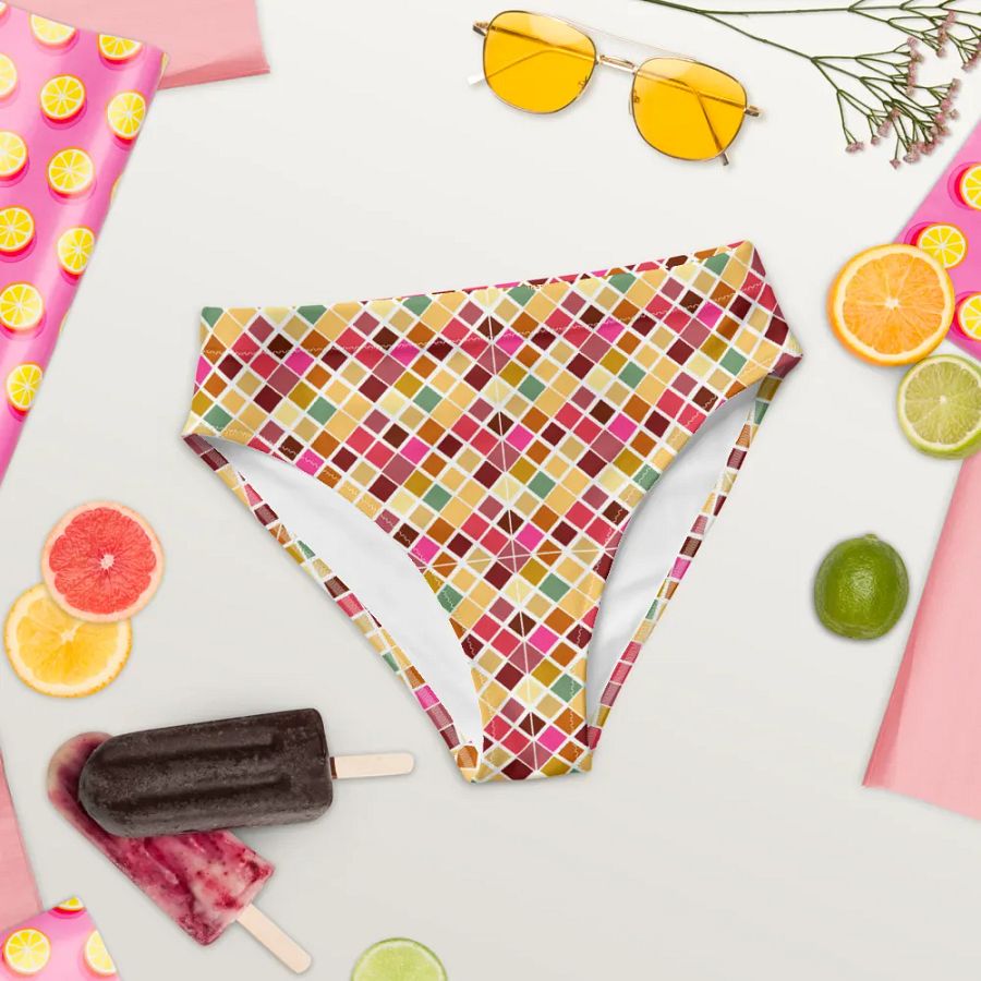 Colorful Square Pattern Design High Waist Bikini Bottom - V5 product image (8)