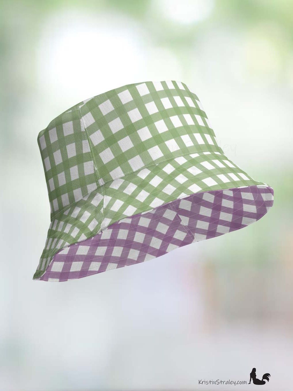 Gingham Reversible Bucket Hat Green and Mauve Checker product image (3)