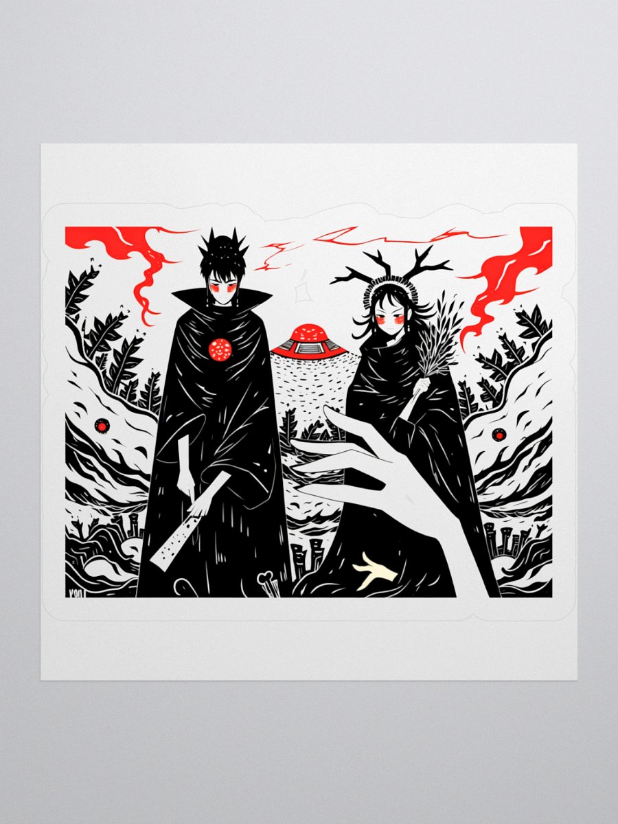 Mystical Figures in Dark Fantasy Landscape Sticker product image (3)