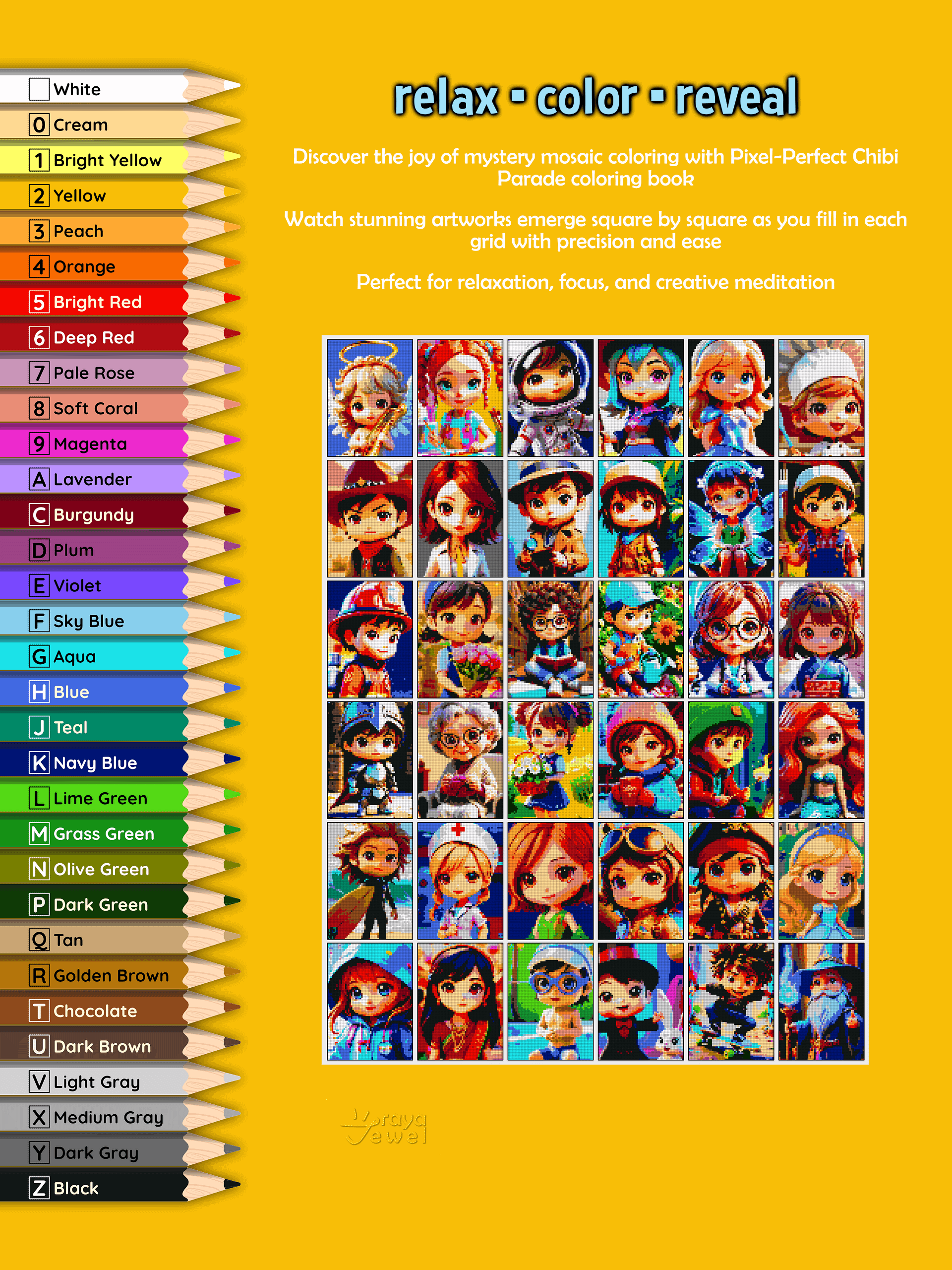 Pixel-Perfect Chibi Parade Mystery Mosaic Color By Number: Pixel Art Digital Coloring Book with 36 Illustrations product image (2)