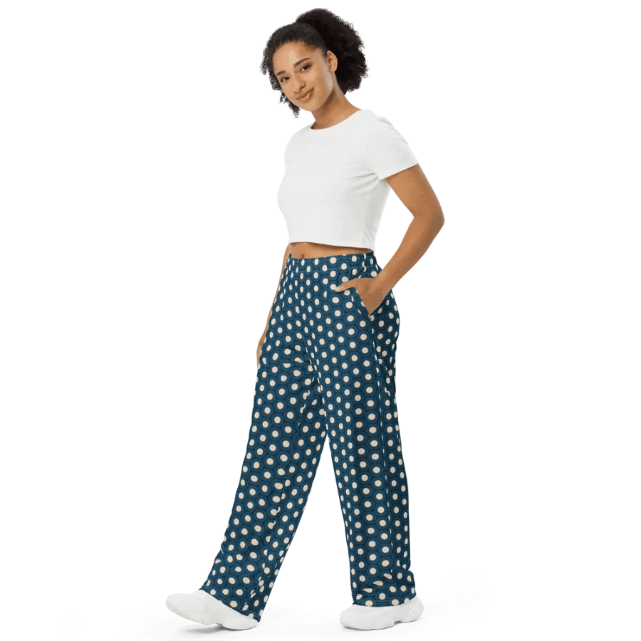 Mini Blue Pastries Topped with Whipped Cream Wide-Leg Pants product image (2)