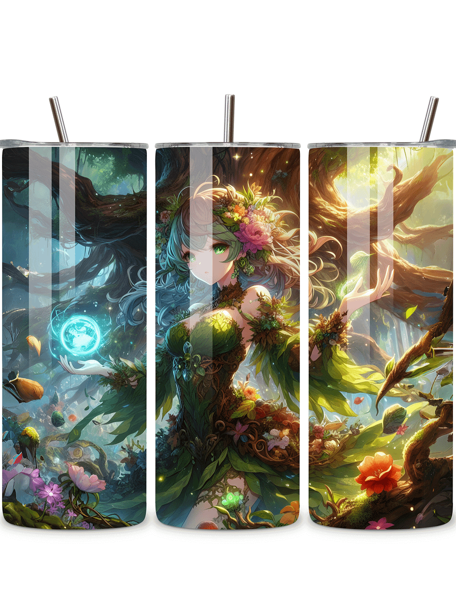 Elemental Anime Girl 20oz Skinny Tumblers with Metal Straws – Fire, Water, Earth, and Wind Designs – Double-Walled Insulated Stainless Steel Tumbler, Gift for Anime Fans and Nature Lovers (Earth) product image (1)