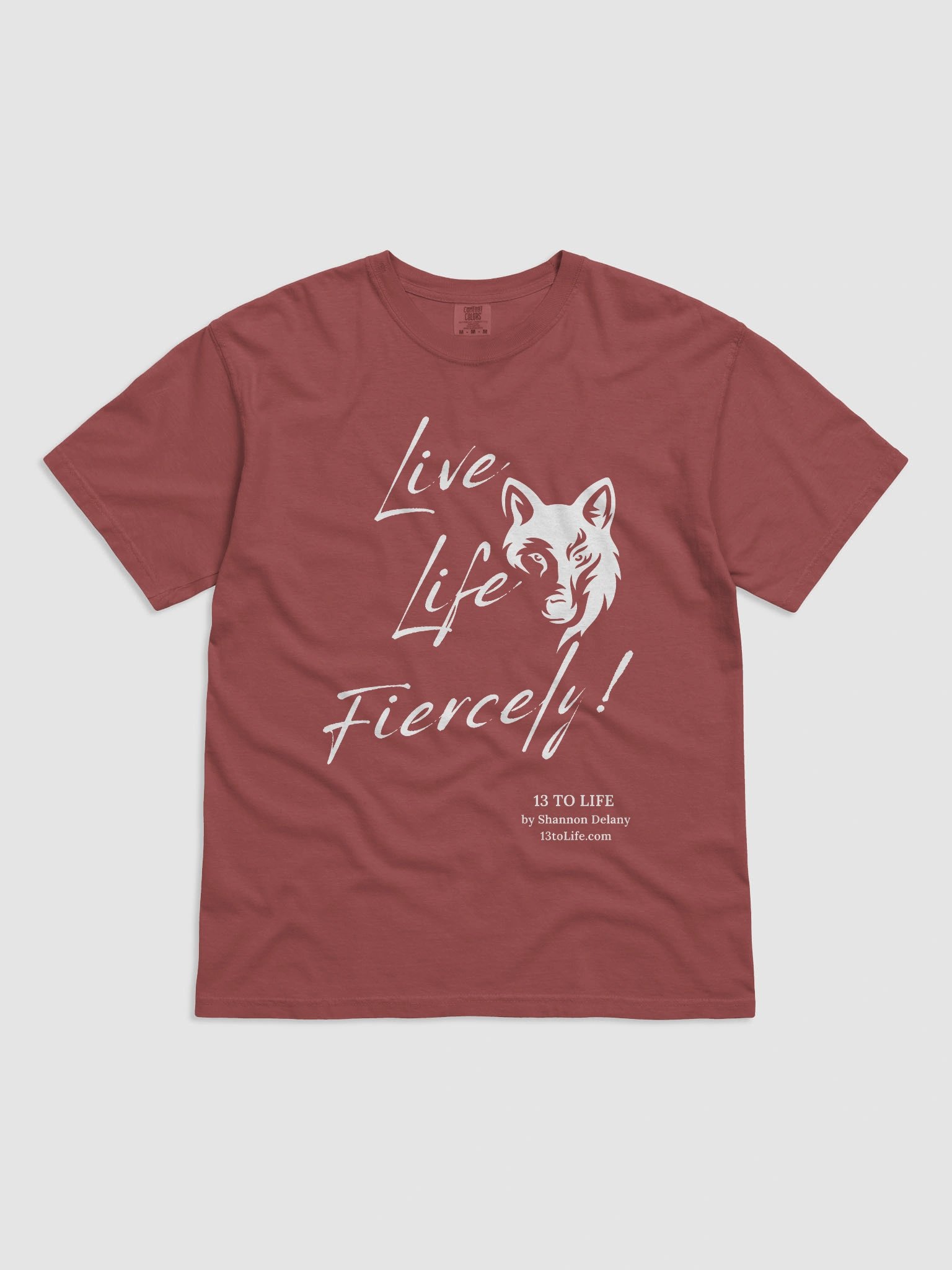 Live Life Fiercely – 13 TO LIFE Wolf T-shirt – White Print on Color product image (8)