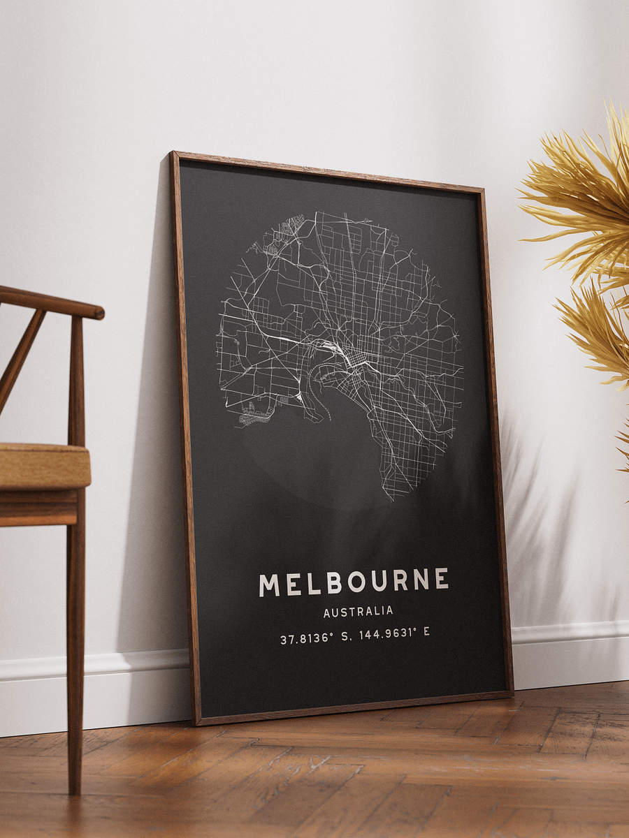 Melbourne Street Map Poster – Black Minimalist Circular City Art product image (2)