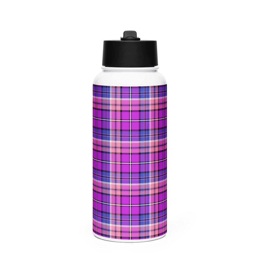 Bright Purple, Pink and Blue Plaid Water Bottle product image (4)