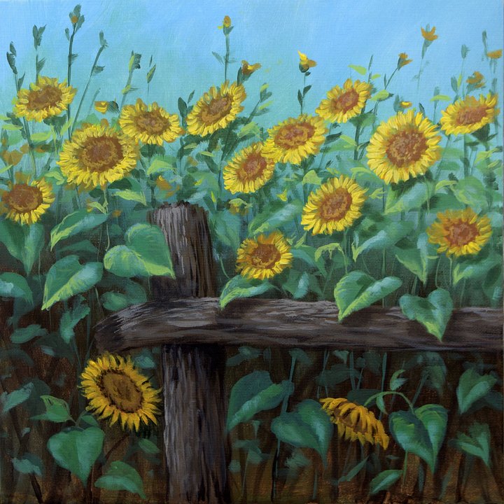 DOWNLOADABLE Acrylic Painting Tutorial - Sunflowers in the Fence product image (2)